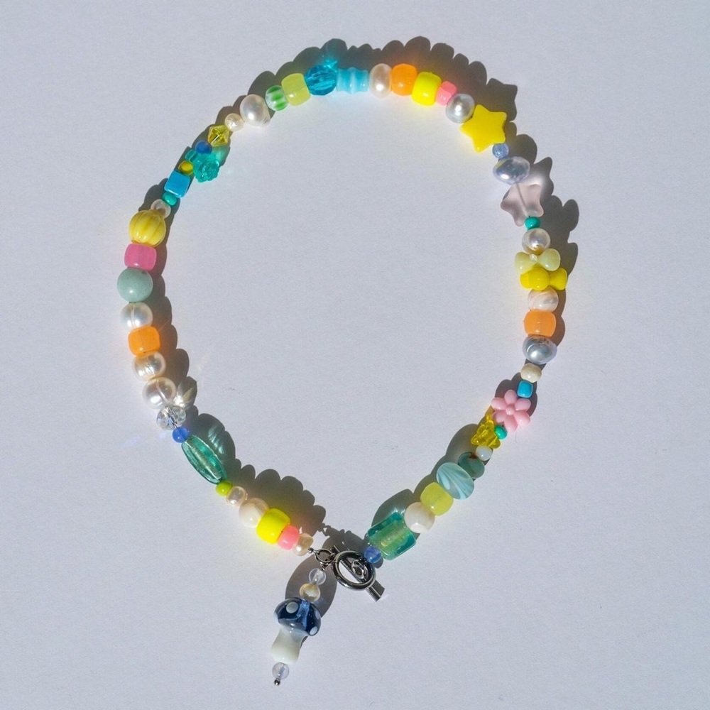 Trippy mushroom Hand made, one of a kind y2k maximalist beaded choker necklace